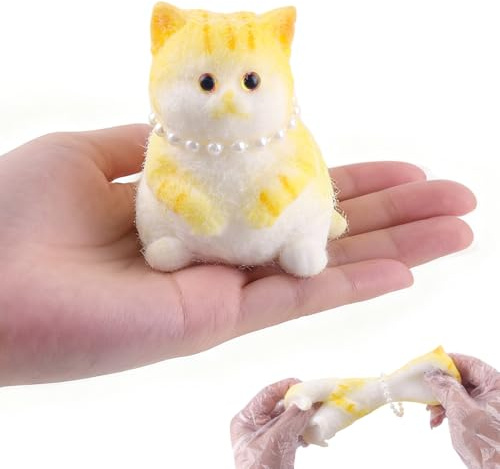 Anboor Kleine Katze-Squishy-Spielzeug, weiches goldfarbenes Katzen-Squishy-Spielzeug zum Stressabbau, niedliches realistisches Tier-Squishy-Spielzeug zum Zappeln für Kinder und Erwachsene (8,9 cm)