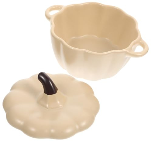 VICASKY Keramik Suppenschüssel Kürbisform mit Deckel Kleiner Leichter Topf für Gedämpfte Eier Desserts Joghurt Vielseitig Verwendbar Glatte Oberfläche Einfach zu Reinigen für Küche und