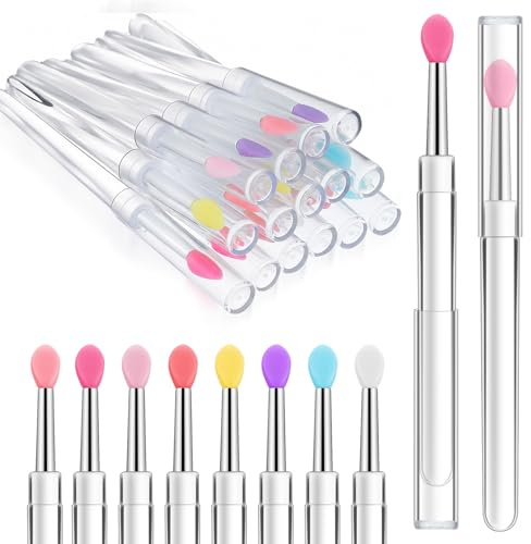 Guduling 16 Pcs Lip Balm Applicator,Silicone Lipstick Brush(8 Colors) | Silicone Lipstick Applicator with Cap,Transparent Handles,Beauty Tool Kits for Lipstick Gloss Balm Eyeshadow