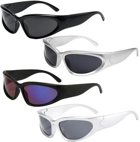 TioRacY Rave Brille, 4er-Set Retro Sonnenbrille Für Partys, Musikfestivals Und Outdoor-Sport, Leichtgewicht UV400 Brillen Mit Verschiedenen Farben, Ideal Für Herren Und Damen