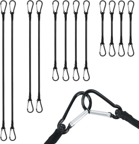 COEWUR 12 Pezzi Corda Elastica con Moschettone Corde Elastiche con Gancio 4 x 30 cm, 4 x 50 cm, 2 x 80 cm, 2 x 100 cm per Teloni Tende da Sole Bagagli Bicicletta Auto