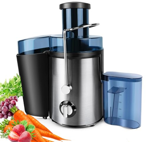 Entsafter für Obst und Gemüse in Edelstahl, Elektrische Saftpresse, Extraktor Max Power 1000W Zentrifugaler 65 MM Einfüllöffnung und 2 Geschwindigkeiten, Anti-Tropf-Funktion und Überhitzungsschutz