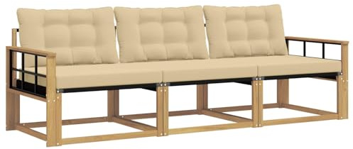 vidaXL Outdoor-Sofagarnitur mit Kissen 3 pcs Weiß und Beige, Outdoor Sofa, Gartenmöbel, modernes Ecksofa, Terrasse Lounge, komfortable Sitzgelegenheit