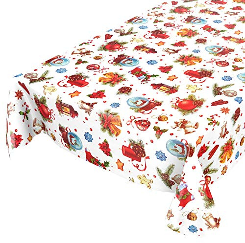 ANRO Wachstuchtischdecke Wachstuch Wachstischdecke Tischdecke Weihnachten Weihnachtskugeln Fest Feier 180x140cm eingefasst