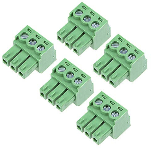 sourcing map 5 Stück Tonhöhe 3P Flach Winkel Nadel Klemmschiene Stecker Grün AC300V 8A 3.81mm de