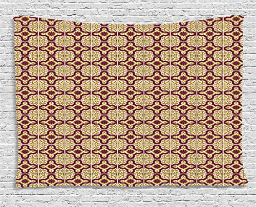 ABAKUHAUS marokkanisch Wandteppich, Traditionelle Mosaik-Fliesen, Wohnzimmer Schlafzimmer Heim Seidiges Satin Wandteppich, 200 x 150 cm, Ginger Lila und Sahne