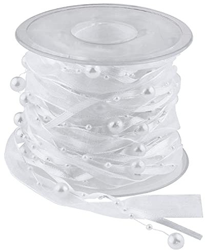 Fenteer 10 Meter Perlenband Organzaband Perlengirlande Geschenkband mit Perlen für DIY Dekoration/Kunsthandwerk, Weiß, one size