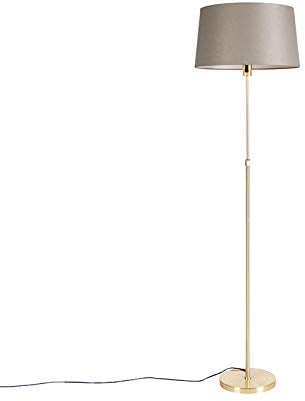 QAZQA - Landhaus I Vintage I Rustikal Bronze Stehleuchte I Stehlampe I Standleuchte I Lampe I Leuchte mit Leinenschirm taupe verstellbar 45 cm - Parte I Wohnzimmer I Schlafzimmer - Stahl Zylinder I Lä