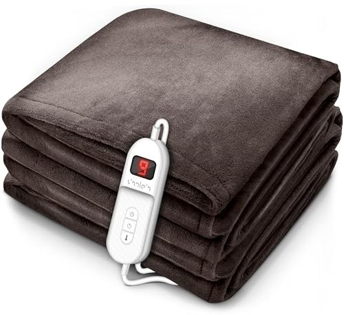 sinnlein® Calienta Camas | Manta Eléctrica 200 x 180 cm Marrón | con Desconexión Automática y Temporizador | 9 Niveles de Temperatura | Pantalla Digital | Lavabale hasta 40°C