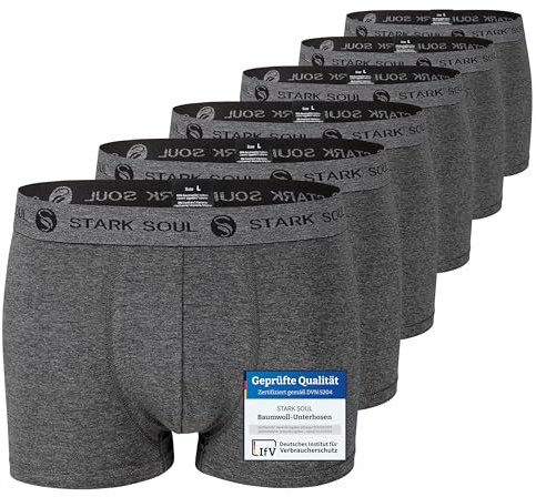 STARK SOUL Herren Boxershorts | Hipster im 6er Pack | Baumwoll-Unterhosen für Männer in Größe M, Grau Melange