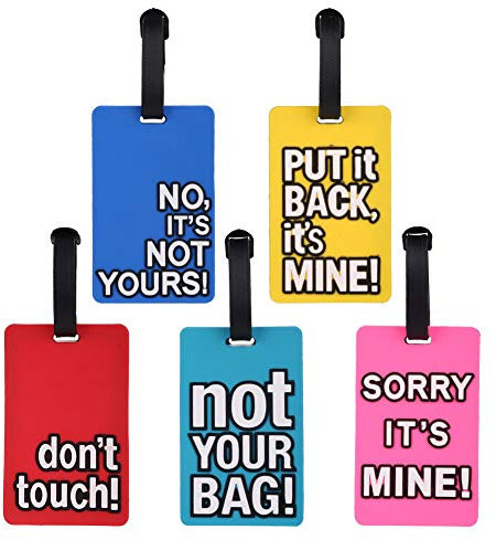 Firtink 5 Pack Luggage Tag with Name ID Card, Colorful Secure Travel Suitcase Bag Baggage Tag Labels