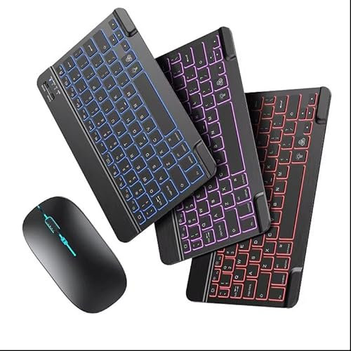 ISMMIK Bluetooth Keyboard and Mouse Set - Quiet Rechargeable Wireless Keyboard and Mouse Combo with 7-Color Backlit Compatible with Windows/Android/iOS IPAD, Ultra-Slim, QWERTY UK Layout, Black