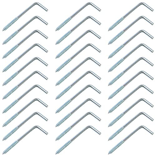 QWORK - Ganchos de tornillo de acero al carbono, alcayatas pared en forma de L, 70mm x 22mm, 30 piezas