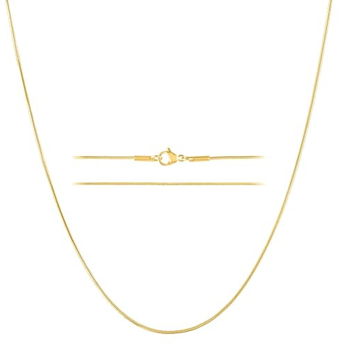 KISPER 24k Gold Snake Chain Necklace – Thin, Dainty, Gold Plated Stainless Steel Jewelry for Women & Men with Lobster Clasp, 22