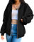 Damen Oversized Sweatjacke mit Kapuze Leicht Gefüttert Kapuzenjacke mit Reißverschluss Y2K Vintage Zip Up Hoodie Jacke Herbst Winter Übergangsjacke (A Schwarz, M)