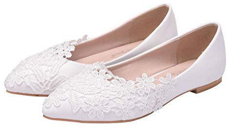 Holibanna 1paar Kreative Flache Hochzeitschuhe Spitze Für Damen Weiße Spitzenschuhe Leicht Und Für Party Und Anlässe