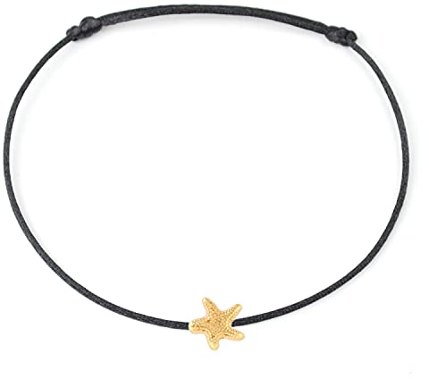 Selfmade Jewelry Bracelet de cheville pour femme étoile de mer en or réglable fabriqué à la main en Allemagne avec emballage cadeau (doré - noir)