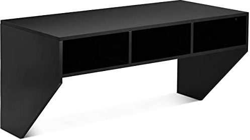 GIANTEX Wandtisch mit 3 Ablageflächen, Wandschrank Schreibtisch aus Holz, Computertisch Arbeitstisch Wandmontage, Bürotisch für PC Computer platzsparend, einfache Montage108 x 53 x 52 cm (schwarz)