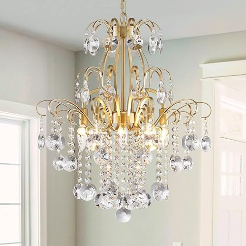 WUZUPS Kristall Kronleuchter 5-flammige Deckenleuchte moderne Leuchte für Schlafzimmer Flur Bar Küche Badezimmer, H 57 x B 50, E14 Sockel, Gold