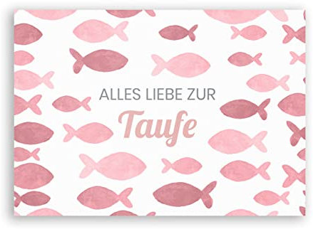 Friendly Fox Karte zur Taufe Fische, 1x Taufkarte mit Umschlag, zur Taufe rosa Fische, DIN A6 Klappkarte