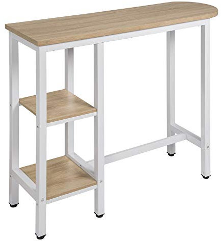 1 x Küchentisch, Bartisch, Theke, Bistrotisch, Frühstückstisch, Kaffeetisch mit 2 Ebenen, Ablagefächer für Getränke, Regal, helle Eiche,