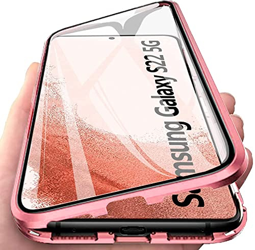LIUKM Hülle für Samsung Galaxy S22 5G Magnetische Adsorption Handyhülle 360 Grad Stoßschutz Vorne hinten Gehärtetes Glas Schutzhülle Metallrahmen Cover Case - Roségold