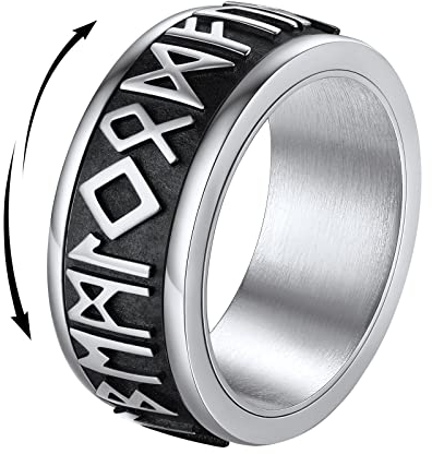 FindChic Spinner Ring Herren Edelstahl Fidget Ring drehbarer Viking Rune Fingerring Meditationsringfür Vatertag Geburtstag Weihnachten, Silber, 64