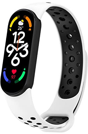 ToVioc Uhrarmband für Xiaomi Mi Band 7 Armband Xiaomi Mi Band 6 / Xiaomi Mi Band 5, Soft Silikon Atmungsaktiv Hautfreundlich Ersatzarmband - Weiß Schwarz