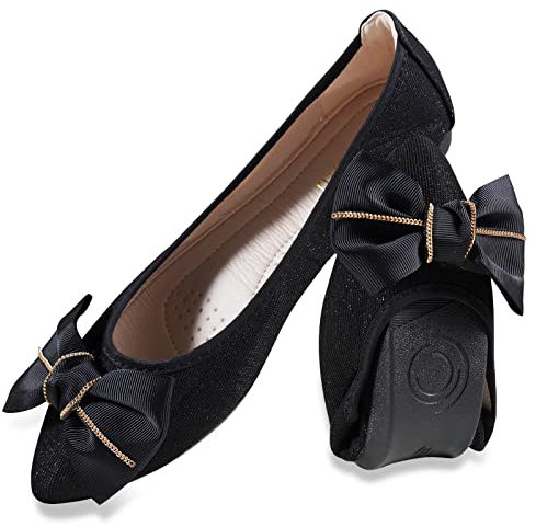 MACHSWON Womens Ballet Flats Sparkly Comfortable Casual Pointed Toe Bow-Knot Slip on Wedding Ballerina Dressy Flats Shoes Women(Black-6, Size 6)