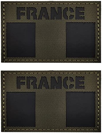 2 PCS AliPlus French Flag Patches IR Infrared Reflective Patches Laser Cut Patch Tactical Morale Patch Hook and Loop(ArmyGreen 01)
