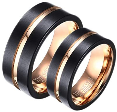 Partnerringe für Sie und Ihn Breit, Verlobungsring Rosegold Damen Wolframcarbid Zweifarbig Gebürstet 8mm Schmuckgeschenk zum Geburtstag