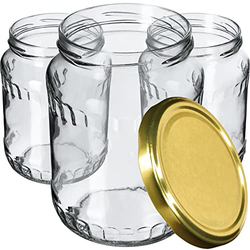 KADAX 24st Einmachgläser 720 ml, ideal zum Einkochen und Aufbewahren, Gläser mit Schraubverschluss, Einkochgläser mit Schraubdeckel, Twist Off to 82, Vorratsgläser zum Einlegen (Gold)
