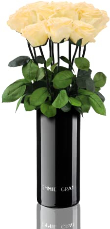 EG EMMIE GRAY Classic Vase Set | Long Stem Infinity Rosen inkl. schwarzer Glasvase - Luxuriöser Rosenstrauß aus echten Premiumrosen, die 1-3 Jahre halten, (Champagne, 10 Rosen)