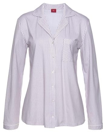 s.Oliver Damen Pyjamaoberteil kurzärmelig mit Reverskragen, Knopfleiste, Brusttasche, weiche Single-Jersey-Qualität