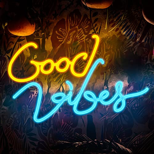 Eufrozy Neon Mural Sign Good Vibes, Enseigne Lumineuse LED GoodVibes avec 10 Niveaux d'éclairage Réglables et Fonction de Mémoire, USB Lampe Neon Décoration pour Mur, Chambre, Mariage, Fête, Bar