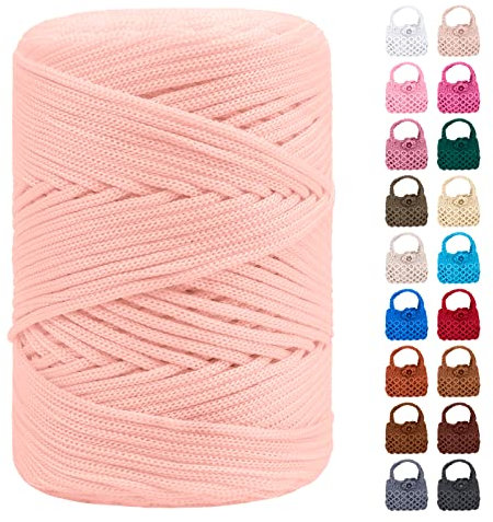 LEREATI Polyester Garn 3mm x 170m, Makramee Garn 3mm Geflochten Makramee Schnur Bunt, Macrame Cord 3mm Farbig für Geschenk, Häkeltasche, Umhängetasche, Platzteller, Wohndekorationen(Chrysantheme Rosa)