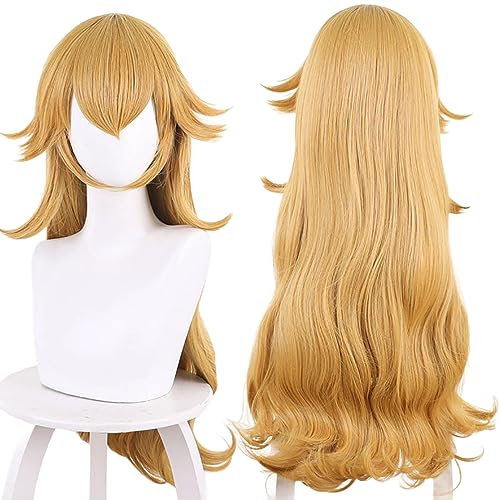 Frauen Blonde Anime Cosplay Perücke mit welligem Haar Synthetikstoff Perückenhaube für Comic Con, Anime Cosplay Show, Halloween