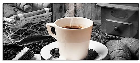 Pixxprint Glasbild Panorama, Wandbild aus Echtglas, frisch aufgebrühter Kaffee, 100x40 cm, inkl. Aufhängung und Abstandshalter