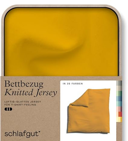 schlafgut Knitted Jersey Bettwäsche 135x200cm Bettdecke Bezug einzeln, Multicolor Uni, weich und faltenfrei mit Elasthan (Yellow Deep, 200x200)