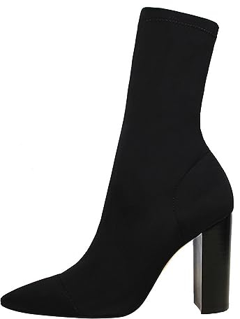 YGJKLIS Donne 9.5CM Blocco Tacco Alto Stivali Altezza Cilindro 18cm Stretch Slip On Pumps Moda Dress Stivali (42,Nero)