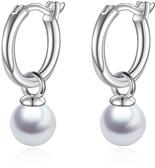 Perlen Ohrringe 925 Silber Perlen Creolen Hängend Ohrringe Perle Schmuck Geschenke für Damen und Mädchen