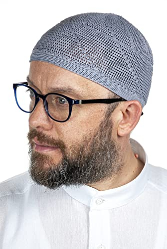 ihvan online Türkische muslimische Lux-Strickmützen für Herren, Taqiya, Takke, Peci, islamische Mützen, islamische Geschenke, Standardgröße, Blau, Einheitsgröße