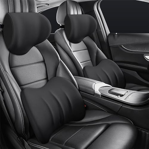 Topbashgo Ergonomische Kopfstütze und Lendenkissen für Autositze, Sitzkissen Nackenkissen Auto, Sitzerhöhung Erwachsene, 100% Memory Foam (schwarz)