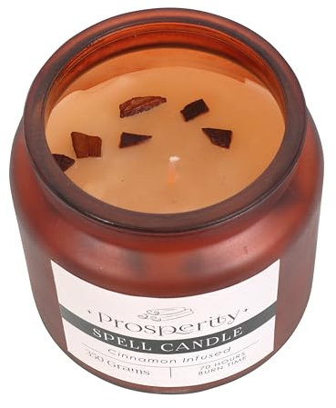 Candela a forma di incantesimo di prosperità infusa alla cannella in vetro smerigliato, barattolo della fortuna, ideale per rituali magici delle candele