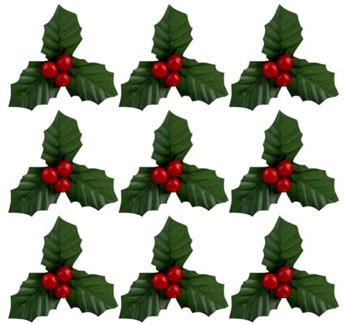 UUYYEO 20 Pcs Christmas Holly Berries Faux Berry Flowers with Leaves Xmas Berry Picks Christmas Wreath Branches Christmas Vase Fillers Red