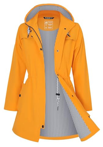 ATLASLAVA Regenjacke Damen Lang Wasserdicht Kapuze Regenmantel übergangsjacke Trenchcoat Outdoor Mantel Gelb M
