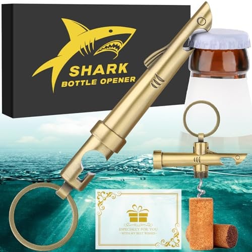 LKKCHER Tire-bouchon fantaisie en forme de requin avec porte-clés, cadeau de pêche pour pêcheur, homme, papa, fête des pères, Noël, anniversaire pour homme, bronze