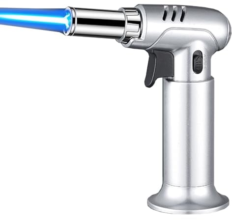 ibforcty Butane Torch, Refillable Culinary Cooking Torch Kitchen Blow Torch Lighter with Safety Lock Adjustable and Lock Flame (Silver