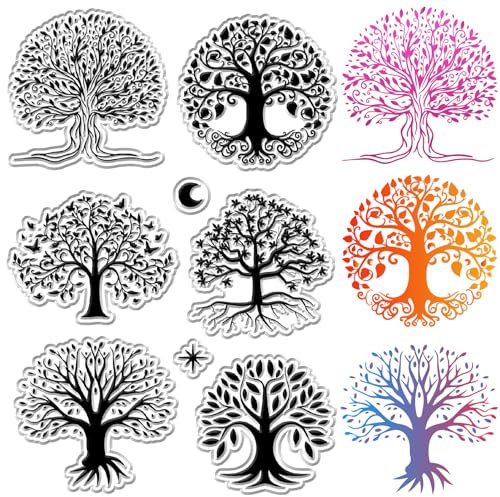 craspire Natur Baum Holz Klare Gummistempel Wald Mond Stern Vintage Wiederverwendbare Transparente Silikonstempelsiegel Für DIY Scrapbooking Journaling Kartenherstellung Dekor Fotoalbum Dekorativ