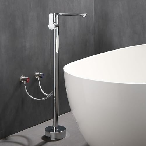 BiaoTeng Robinet de Baignoire Sur Pied Robinet Baignoire Sol Raccord Mural Chaud et Froid en Laiton Mitigeur Baignoire Ilot Sur Pied Chrome